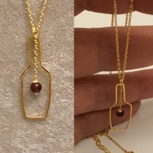 Gümüş Elde Dövme Tel Şişe Kolye - Gold