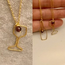 Gümüş Elde Dövme Tel Kadeh Kolye - Gold