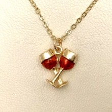 Tokuşan Şarap Kadehi Kolye - Gold, Kırmızı Mineli