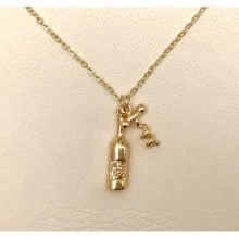 Şarap Şişe-Tirbüşon  Kolye - Gold