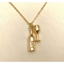 Şarap Şişe Kadeh Kolye - Gold