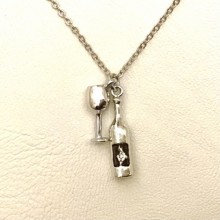 Şarap Şişe Kadeh Kolye - Rodyum 