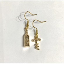 Şarap Şişe Tirbüşon Küpe - Gold