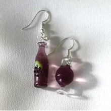 Şarap Şişe Kadeh Küpe - Mor Cam