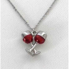 Tokuşan Kadeh Kolye - Rodyum, Kırmızı Mineli