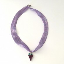 Mor Üzüm Yeşil Yapraklı Kolye Titanyum İpli