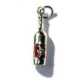 3D Gümüş Kırmızı Mineli Erkek Şarap Şişesi Kolye Ucu
